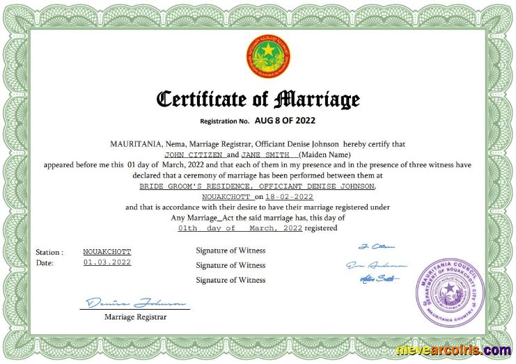 Mauritania marriage certificate